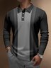 Men's Striped Print Button Business Soft Long Sleeve Polo Shirt
