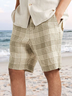 Men's Cotton and Linen Stretch Waist Plaid Print Shorts