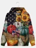 Men's Thanksgiving American Flag Pumpkin Graphic Print Hoodie