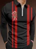 Casual Festive Collection Christmas Striped Geometric Color Block Candy Cane Pattern Lapel Zip Long Sleeve Print Polo Shirt