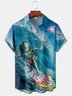 Surf Alien Breast Pocket Short Sleeve Shirt Tech Lapel Print Top
