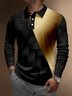 3D Black Gold Geometric Buttons Long Sleeve Polo