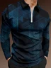 Abstract Diamond Gradient  Zip Long Sleeve Polo