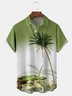 Gradient Coconut Tree Chest Pocket Short Sleeve Hawaiian Shirt