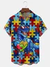 Fun Puzzle Dinosaur Chest Pocket Short Sleeve Casual Shirt