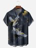 Japanese Art Ukiyoe Crane Chest Pocket Short Sleeve Casual Shirt