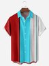 Striped Chest Pocket Short Sleeve Bowling Shirt