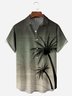 Gradient Texture Coconut Tree Chest Pocket Short Sleeve Casual Shirt