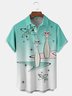 Mid Century Geometric Cat Chest Pocket Short Sleeve Shirt