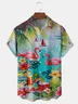 Flamingo Chest Pocket Short Sleeve Hawaiian Shirt
