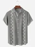 Geometric Ripple Chest Pocket Short Sleeve Bowling Shirt