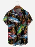 Vintage Car Flame Chest Pocket Short Sleeve Casual Shirt