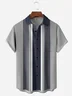 Geometric Stripe Chest Pocket Short Sleeves Bowling Shirt