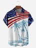Palm Tree American Flag Chest Pocket Short Sleeve Casual Shirt