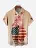 American Flag Fun Pig Chest Pocket Short Sleeve Casual Shirt