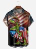 Indepndence Day Flag Dinosaur Chest Pocket Short Sleeve Shirt
