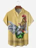 Hardaddy Swimming Rooster Chest Pocket Short Sleeve Hawaiian Shirt