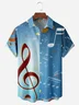 Music Notes Chest Pocket Short Sleeve Casual Shirt