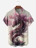 Japanese Sakura Dragon Chest Pocket Short Sleeve Casual Shirt