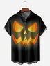 Halloween Pumpkin Face Chest Pocket Short Sleeve Casual Shirt