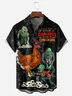 Halloween Chicken Chest Pocket Short Sleeve Shirt