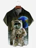 Astronaut On The Moon Chest Pocket Short Sleeve Casual Shirt