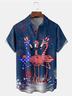 Hardaddy Indepndence Day Flag Flamingo Chest Pocket Short Sleeve Shirt