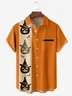 Halloween Pumpkin Chest Pocket Short Sleeve Bowling Shirt