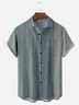 Contrasting Stripes Chest Pocket Short Sleeves Casual Shirts