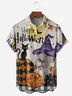 Halloween Cat Pumpkin Gnomes Chest Pocket Short Sleeve Shirt