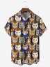 Cat Illustration Chest Pocket Short Sleeve Casual Shirt