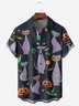 Halloween Cat Chest Pocket Short Sleeve Casual Shirt