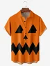 Halloween Pumpkin Face Chest Pocket Short Sleeve Casual Shirt