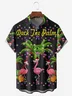 Christmas Flamingo Chest Pocket Short Sleeve Casual Shirt