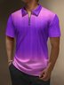 Gradient Color Abstract Stripe Zip Short Sleeve Casual Polo Shirt