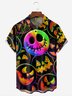 Halloween Smiling Pumpkin Chest Pocket Short Sleeve Holiday Shirt