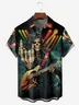 Skull Guitar Chest Pocket Short Sleeve Casual Shirt
