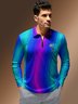 Geometry Spaceship Coconut Tree Zipper Long Sleeve Casual Polo Shirt