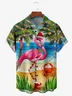 Christmas Flamingo Chest Pocket Short Sleeve Hawaiian Shirt