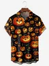 Halloween Pumpkin Chest Pocket Short Sleeve Casual Shirt