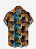 Mosaic Cat Chest Pocket Short Sleeve Casual Shirt