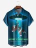 Alien Spaceship Santa Claus Chest Pocket Short Sleeve Casual Shirt