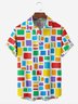 Geometric Color Block Chest Pocket Short Sleeve Casual Shirt