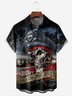 Black Skull Pirate Marine Chest Pocket Short Sleeve Hawaiian Botton Down Shirt Hardaddy