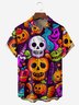 Skull Pumpkin Chest Pocket Short Sleeve Casual Shirt