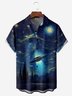 Alien Spacecraft Starry Sky UFO Chest Pocket Short Sleeve Casual Shirt