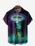 Alien Spaceship Alien Chest Pocket Short Sleeve Casual Shirt