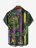 Mardi Gras Dinosaur Chest Pocket Short Sleeve Casual Shirt