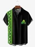 Hardaddy Hawaiian Button Up Shirt for Men Green And Black St. Patrick's Day Lucky Clover Regular Fit Short Sleeve Bowling Shirt St Paddy's Day Shirt