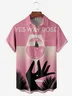 Wine Glass Leaf Chest Pocket Short Sleeve Casual Shirt